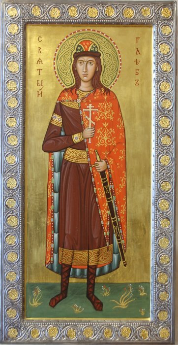 Мерная икона святой благоверный князь Глеб. Написана в 2008. Размер 54 X 27 см