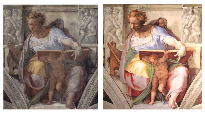 Фигура пророка Даниила, до и после реставрации